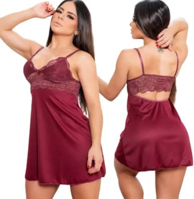 Camisola feminina com renda e calcinha sexy