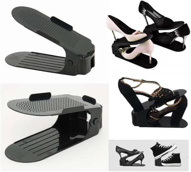 Kit 20 Organizadores de sapato, saltos e tênis com regulagem de altura - Preto