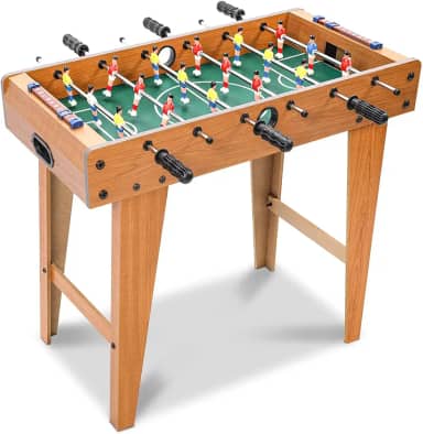 Pebolim Jogo de Futebol de Mesa, 69*35*61.5CM, Marrom, 18 Jogadores, Madeira e Aço, Portátil Completo, Mesa de Pebolim, Brinquedo Mesa de Jogos