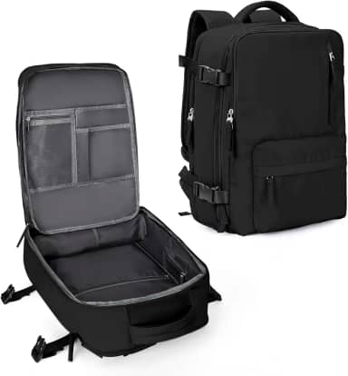 Mochila feminina de viagem grande, impermeável, aprovada como bagagem de mão, para trilha e esportes ao ar livre, A - Preto, Large