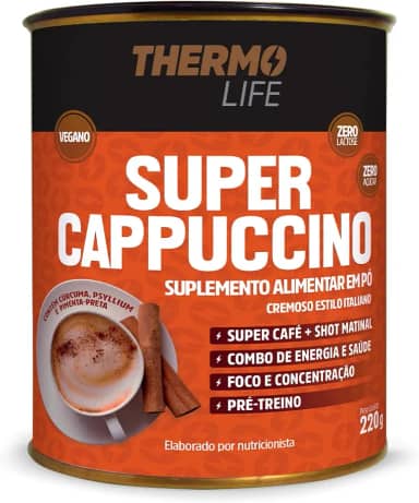 Super Cappuccino Termogênico 220g Vegano Thermo Life Café Com Tcm E Especiarias Naturais Zero Lactose