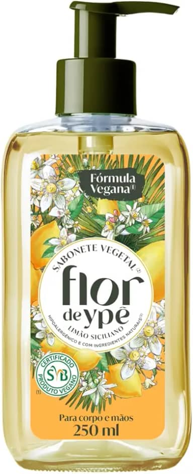 Flor de Ypê Sabonete Líquido Vegetal Limão Siciliano, 250ml (Pump)