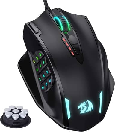 Redragon Mouse M908 Impact RGB LED MMO com botões laterais Mouse para jogos com fio óptico com 12.400DPI, alta precisão, 20 botões programáveis para mouse