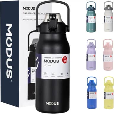 Garrafa Térmica 1700ml - Duplamente Isolada a Vácuo, Canudo e Base Emborrachada Anti Derrapante, Mantém Bebidas Quentes por 12 Horas e Geladas por 24 Horas (Preto)