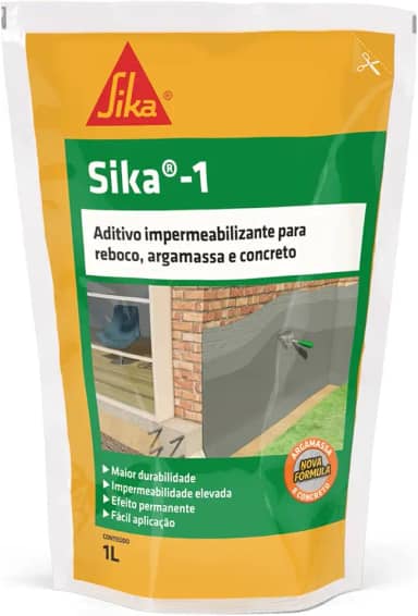 Sika- Aditivo impermeabilizante - Sika-1 amarelo, Rebocos internos e externos - Uso Fácil - Saco 1L