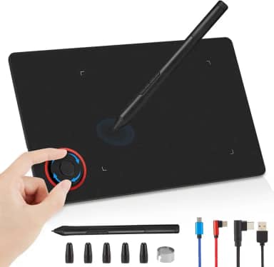 IMAGE Tablet de desenho gráfico portátil de 21 x 13 cm com caneta sem bateria de 8.192 níveis e 1 círculo mágico com 4 teclas de atalho, compatível com Windows/Mac/Android para pintura, design e