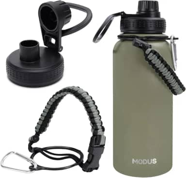 Garrafa Térmica De Água Isolada 1000ml Quente & Frio De Aço Inox Com Alça (Verde Oliva)