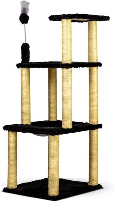 Arranhador Torre pata Gatos 4 andares Com Cama de Cestinha e Brinquedo (Preto)
