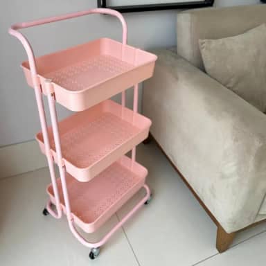 Carrinho Organizador Multiuso com 3 Prateleiras e Rodas (Rosa) - LUXLAR