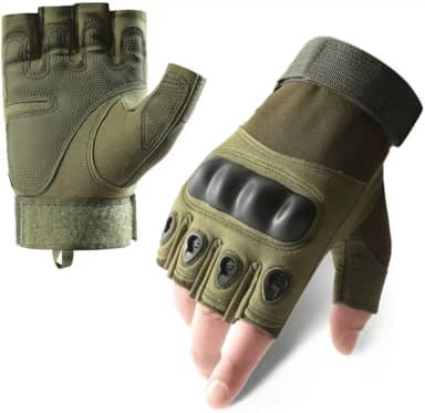 Luva Tática Meio Dedo para Militar, Moto, Ciclismo e Trilha, Disponível em Preto, Verde e Tan