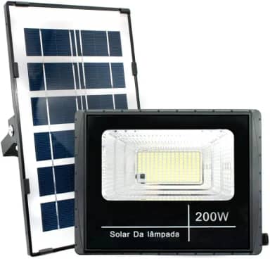 Refletor Solar LED 200W, Holofote Externo com Controle Remoto, Painel Solar, 6000K