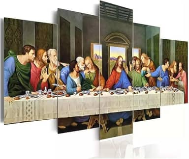 Quadro Decorativo Santa Ceia Jesus Apóstolos Mosaico Religioso 5 Peças