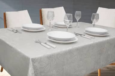Toalha Para Mesa Com 6L Lugares Retangular 2,00m Tecido Em Jacquard Para Sala Jantar | Admirare (6L Lugares, Silver)