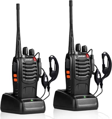 Walkie talkies pxton, rádios bidirecionais recarregáveis de longo alcance com fones de ouvido, rádios bidirecionais UHF, transceptor portátil Walky Talky com lanterna, bateria de íons de lítio e