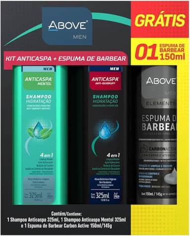 Above Kit Shampoo Anticaspas Fresh e Mentol 325Ml+ Espuma De Barba Carvao 150Ml