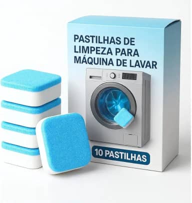 Kit com 10 Tabletes de Limpeza para Máquina de Lavar – Limpador Efervescente Potente Contra Manchas, Resíduos e Mau Odor - Premium