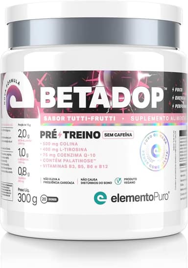 BETADOP Pré-Treino Sem Cafeína - Sabor Tutti-Frutti - 300G, elementoPuro
