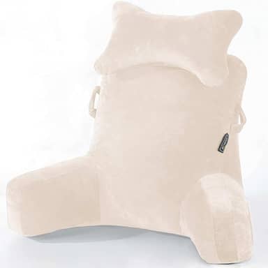 SLIGUY Travesseiro de leitura - travesseiro de descanso de cama com rolo de pescoço removível e braço de suporte superior para sentar na cama, sofá ou no chão, almofada de leitura para leitura /