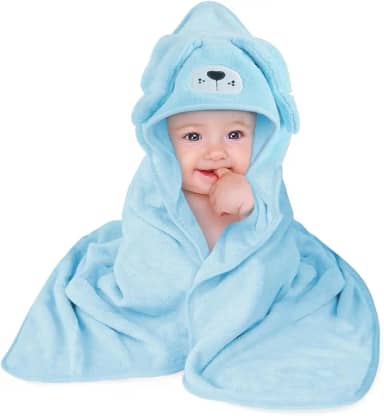 Toalha Banho Capuz Bichinho Bordado Roupão Bebê Recém Nascido Infantil Criança Bordado (Azul)