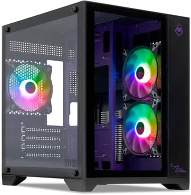 Gabinete Gamer Mancer CV100 Purple Edition | Mid-Tower | Vidro Temperado Frontal e Lateral | 3 Fans Inclusas | Suporte Water Cooler 240mm | Preto | MCR-CV100-PEB