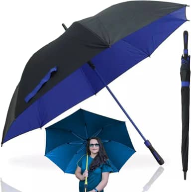 Guarda Chuva Grande Automático Reforçado Resistente Contra Vento 2 Pessoas Proteção Contra Sol Tecido Duplo Hastes de Fibra de Vidro