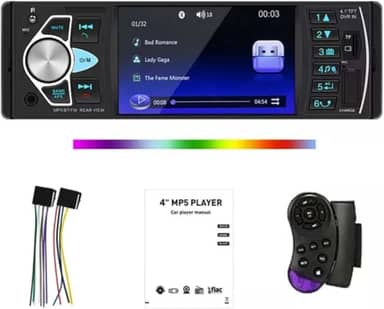 Som Automotivo Bluetooth,Tela HD de 4.1 Polegadas, Controle no Volante e Conexão para Subwoofer - Ideal para Segurança e Entretenimento em Viagens