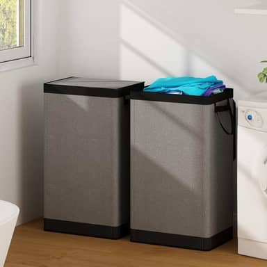 Cesto de Roupa Suja com Tampa, Cesto de Roupa Suja Grande com Saco Removível com Alça, Cesto Organizador Multiuso Dobrável em Tecido para Roupas, Brinquedos e Lavanderia, Cinza-preto