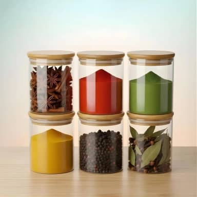 Kit Porta Temperos 200ML Condimentos Potes Herméticos de Vidro Tampa de Bambu (6)