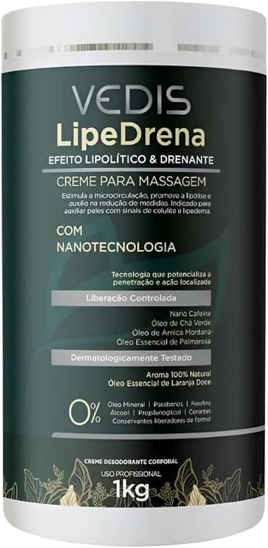Creme de Massagem LipeDrena 1kg Vedis Profissional – Lipolítico e Drenante com Nanotecnologia