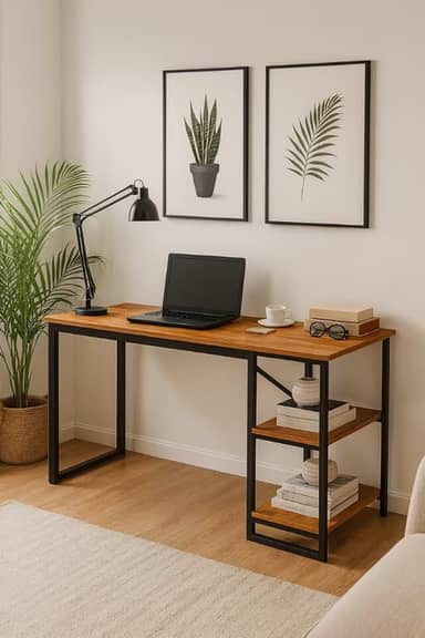 Mesa Home Office C/prateleiras De Metal (Preto/Canela)