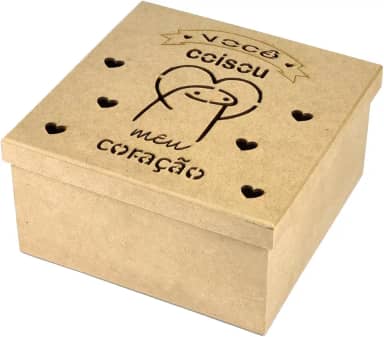 Caixa Em Mdf Bento Flork Meme Corte a Laser Presente Surpresa Dia Dos Namorados Coração Festa na Caixa 20cm x 20cm x 10cm (VOCÊ COISOU MEU CORAÇÃO)