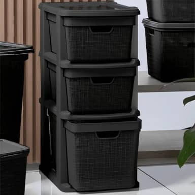 Gaveteiro Organizador Grande de Chão com 3 Gavetas 15-15-22 Litros em Plástico Juta RVS E-commerce (Preto)