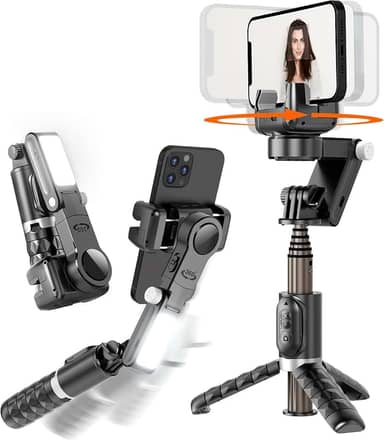 KOSCHEAL Q18 Gimbal para Celular - Estabilizador Celular 2 Eixos com Luz de Preenchimento, Tripé, Controle Remoto, Rotação 360° Automática e Modo Cena via App para iPhone e Android
