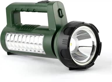 Lanterna Holofote LED Recarregável 2 em 1, Verde, 40W, 70lm, 24 LEDs Laterais, 19x7.5cm, Bateria de Lítio, Iluminação Frontal e Lateral