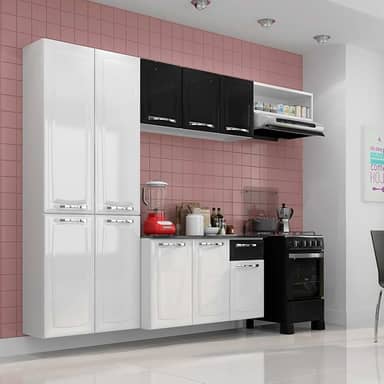 Cozinha Completa Branca e Preta em 100% Aço 4 Peças Amanda