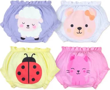 Kit 4 Calcinhas Tapa Fralda Algodão Bebê Menina Estampas Animadas Conforto RN a 24 Meses, Era Uma Vez