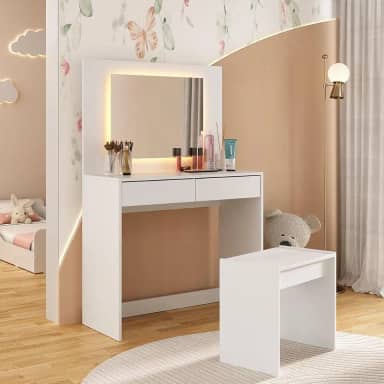 Penteadeira Infantil 90cm com Banqueta Espelho Led 2 Gavetas Multimóveis Mp4398 Branco