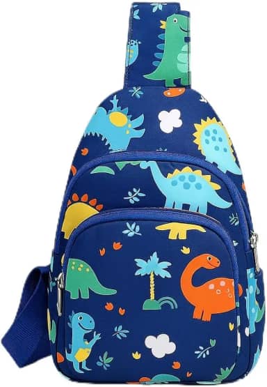 Mochila Infantil Tiracolo com Estampa Dinossauro - Mini para Viagem, Escola e Passeios, Nylon Leve e Ajustável, Estampa Cartoon Dino