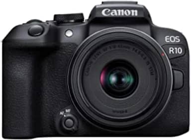 Canon Câmera sem espelho EOS R10 RF-S18-45 mm F4.5-6.3 IS STM, câmera híbrida, sensor CMOS (APS-C) de 24,2 megapixels, vídeo 4K, câmera de vlogging para criadores de conteúdo, preta