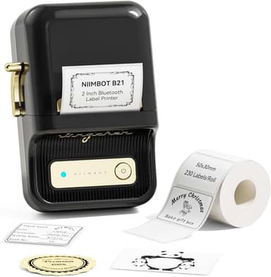 NIIMBOT Máquina de fazer etiquetas B21 com fita adesiva portátil de 5 cm, etiquetadora térmica para jarra, preço de frasco, etiqueta de endereço para organização de escritório e casa, preta