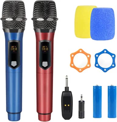Kit 2 Microfone Sem Fio Duplo RGB, Microfone Karaoke UHF, Microfone Dinamico, Microfone de Mão Profissional para Festas, Eventos, Aulas, Palestras, Lgreja, Desempenho, Entretenimento Familiar