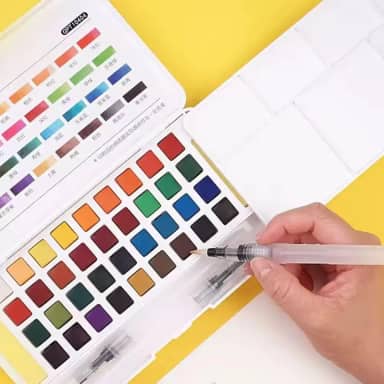 Estojo Aquarela em Pastilhas 24 Cores Vibrantes, Paleta de Pintura Artística com Pincel de Água, Teste de Cor Uniforme