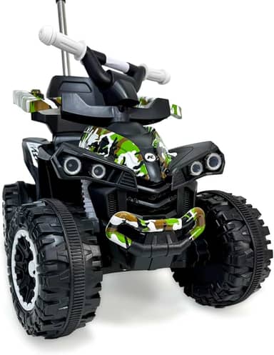 Quadriciclo Infantil Militar Uni Toys, Com Empurrador, Luz e Som, Cor Verde Camuflado.