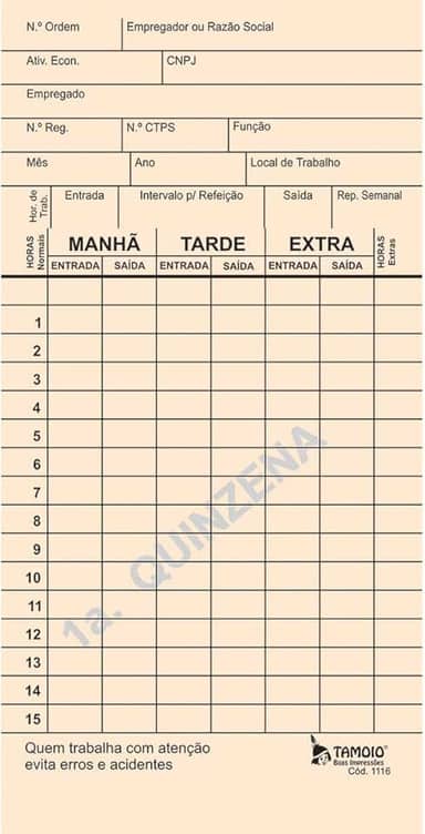 Cartao De Ponto Palha Diponto C/Cnpj Pacote Com 100-85877