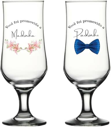 2 Taças de Cerveja 385ml Personalizada Madrinha e Padrinho Ideal Para Presente Casamento Batismo Comemoração