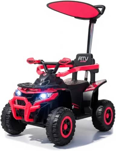 Quadriciclo Elétrico Infantil com Haste Direcionável Som e Luz (Vermelho)