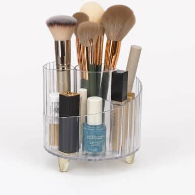 Organizador de Maquiagem Organizador de Pincéis de Maquiagem Porta Pincel para Viagem em Acrílico Transparente Design Moderno Compartimentos Divididos Premium