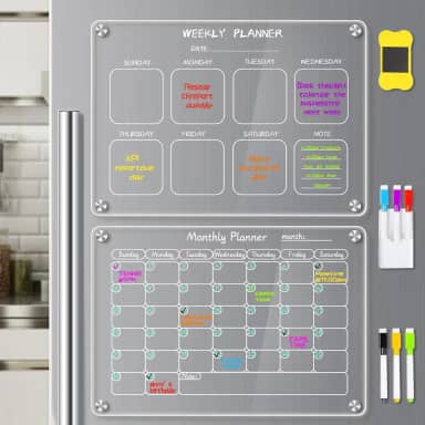 Planner Mensal, Quadro Planner, Set de 2 com 6 Canetas Planner Mensal, 40x30CM, Quadro Organizador de Tarefas, Calendários Magnético Acrílico para Geladeira, Quadro Planejamento Mensal