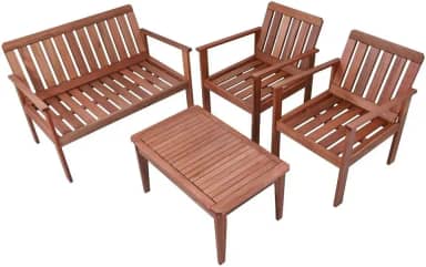 Conjunto para Jardim com 1 Sofá 2 Poltronas 1 Mesa de Centro Madeira Maciça Madeira