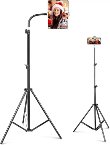Tripé de Chão Reversível com Suporte Reversível de 1,6m e Clipe para Tablet, Ajustável e Estável, Ideal para Fotografia e Videografia Profissional